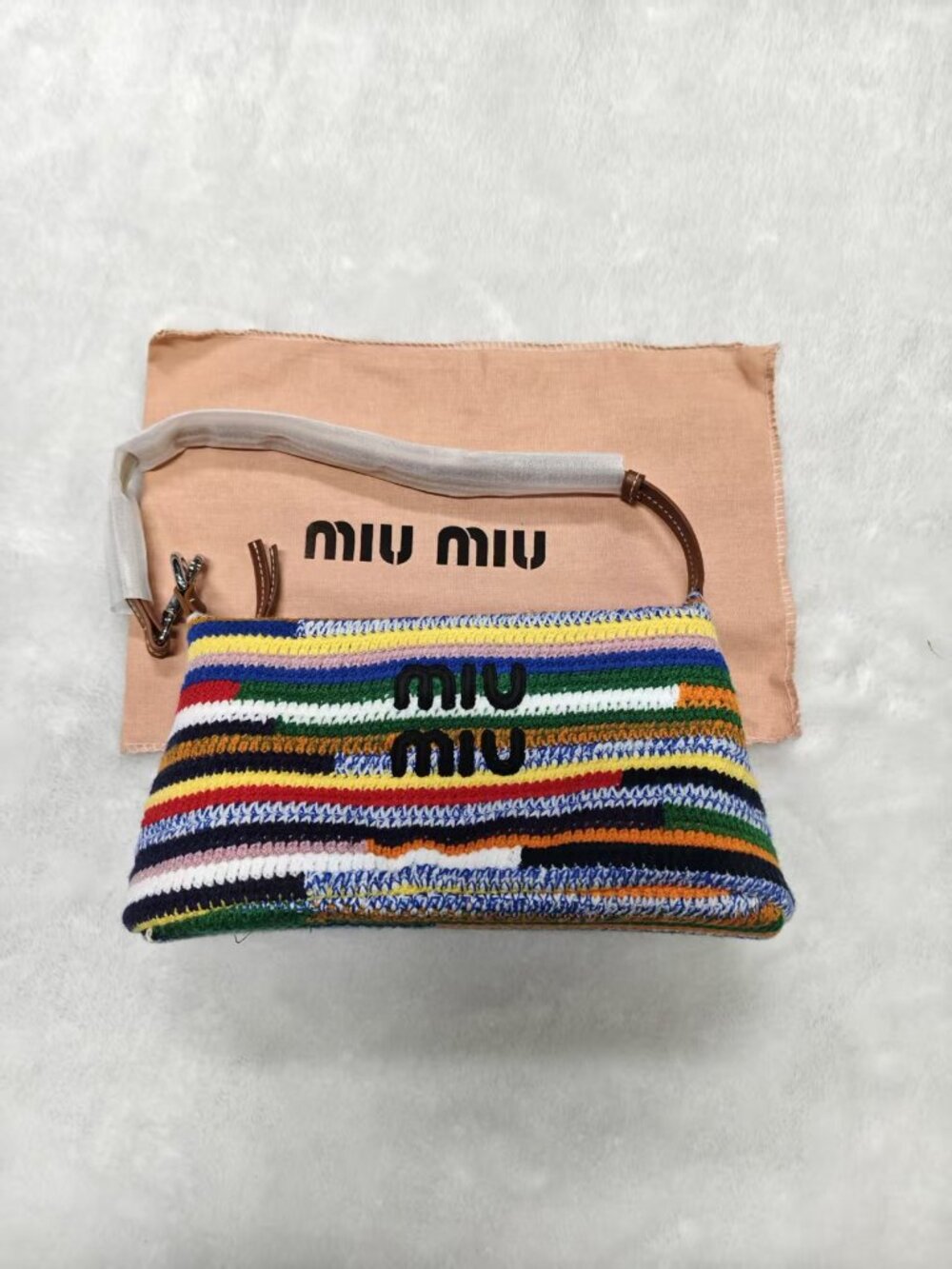 Miu Miu Multicolour Crochet Rainbow Pouch Bag